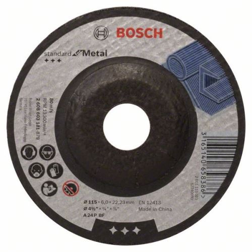 BOSCH Profilierte Schruppscheibe Standard für Metall A 24 P BF, 115 mm, 22,23 mm, 6,0 mm 2608603181