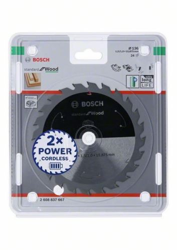 BOSCH Sägeblatt für Akku-Sägen; Standard für Holz 136x15,875x1,5/1,0x24T 2608837667