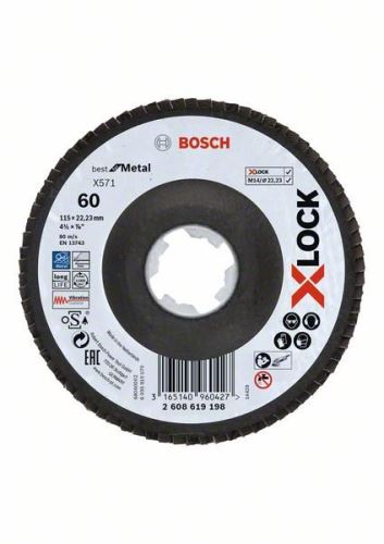 BOSCH X-LOCK Lamellenschleifscheiben des Best for Metal-Systems Ø 115 mm, G 60, X571, gebogene Ausführung, Fiberglas 2608619198