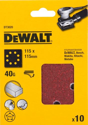 DeWALT Schleifpapier 115 x 115 mm, P320, Klettverschluss (10 Stück) DT3026