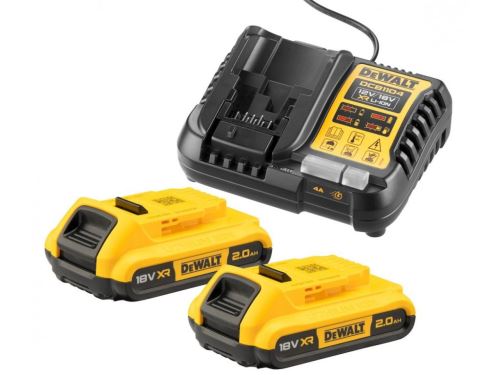 DEWALT XR-LADEGERÄT + 2 X 18-V-BATTERIEN MIT KAPAZITÄT 2,0 AH DCB1104D2