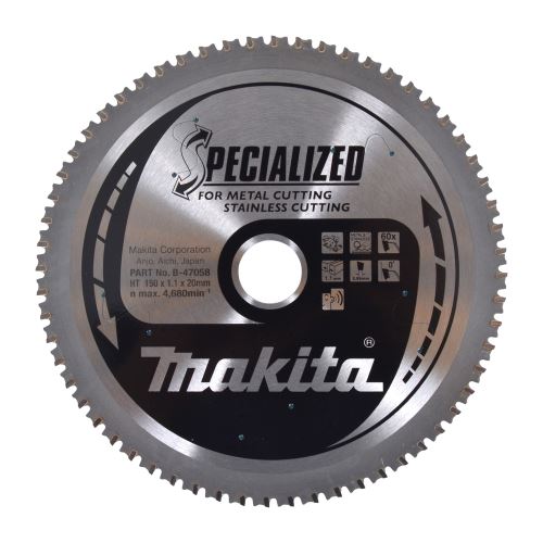 MAKITA Sägeblatt Edelstahl SPECIALIZED 150x1,1x20 mm 60 Zähne B-47058