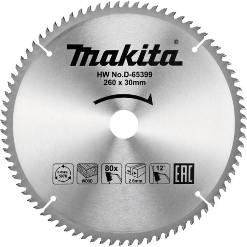 MAKITA Sägeblatt für Holz 260x30mm 80Z D-65399