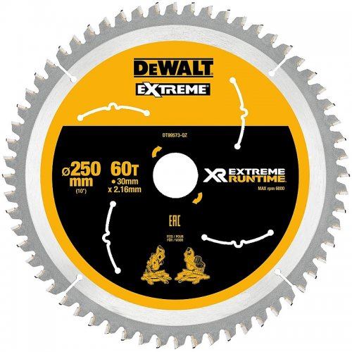 DeWALT Sägeblatt (ideal für FLEXVOLT Sägen) 250 x 30 mm, 60 Zähne DT99573