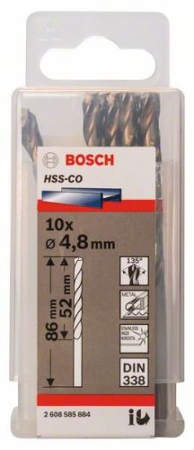 BOSCH Metallbohrer HSS-Co, DIN 338 4,8 x 52 x 86 mm (10 Stück) 2608585884