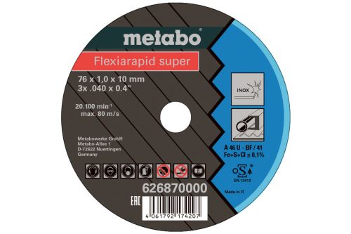 METABO Trennscheibe FLEXIARAPID (5 Stück) 76x1,0x10 mm Inox 626870000