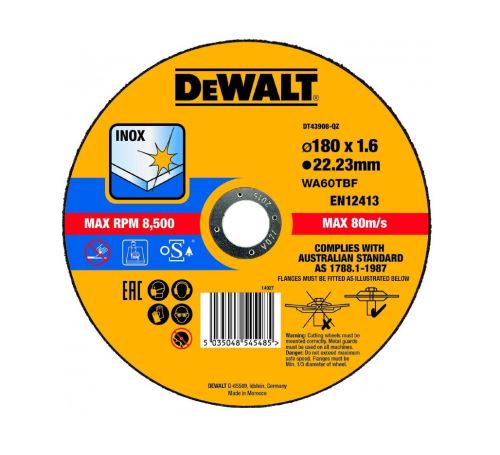 DeWALT Trennscheibe für Edelstahl (Typ 1) 180 x 22,2 x 1,6 mm DT43908