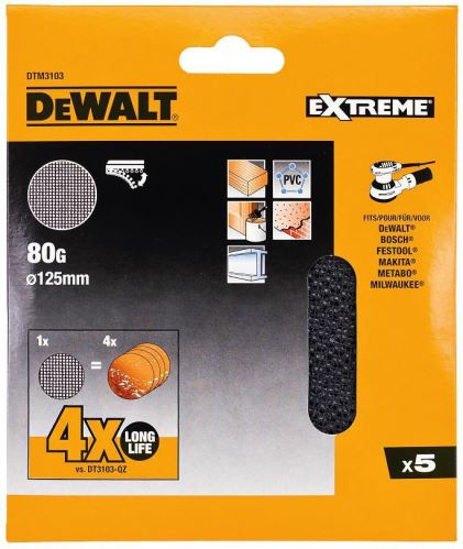 DeWALT Schleifnetz, Klettverschluss, 125 mm, P80 (5 Stück) DTM3103