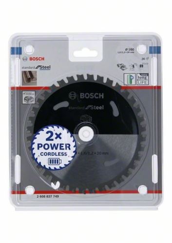 BOSCH Sägeblatt für Akku-Sägen; Standard für Stahl 160x20x1,6/1,2x36T 2608837749