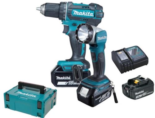 MAKITA Akku-Bohrschrauber mit Taschenlampe 3x Li-Ion LXT 18V/3,0 Ah, Makpac DDF482RFJ1