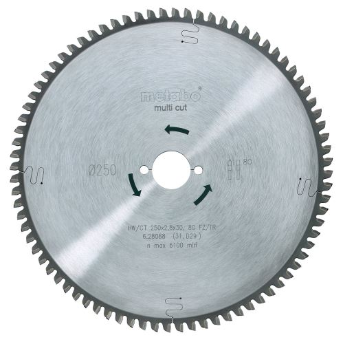 METABO Sägeblatt „Multi Cut – Profi“, 250 x 30 mm, 80 Zähne, 5° neg 628088000