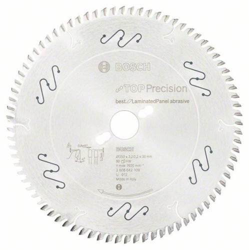 BOSCH Kreissägeblatt Top Precision Best for Laminated Panel Abrasive 250 x 30 x 3,2 mm, 80 2608642109