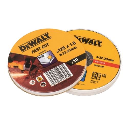 DeWALT Trennscheiben-Set für Edelstahl, flach, 125 x 22,2 x 1,0 mm (10 Stück) DT3507