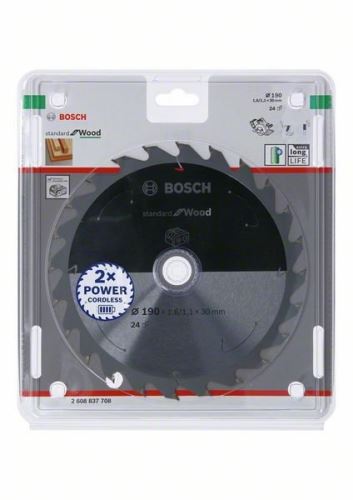 BOSCH Sägeblatt für Akku-Sägen; Standard für Holz 190x30x1,6/1,1x24T 2608837708