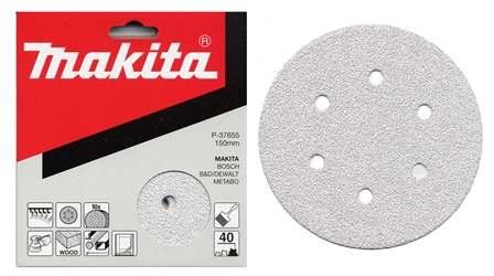 MAKITA Schleifpapier Klett 150 mm 6 Löcher K80, 10 Stück P-37677