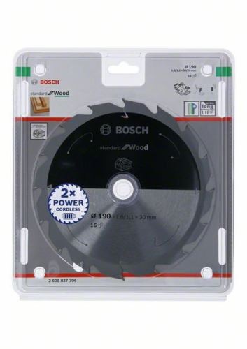 BOSCH Sägeblatt für Akku-Sägen; Standard für Holz 190x30/20x1,6/1,1x16T 2608837706