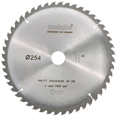 METABO Sägeblatt HW/CT 254 x 30 mm, 48 Zähne, 5 Neg. 628061000