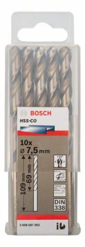 BOSCH Bohrer für Metall HSS-Co, DIN 338 7,5 x 69 x 109 mm (10 Stück) 2608585893