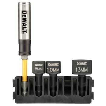 DeWALT Satz Halter und Schraubköpfe (5 Stück) / Bithalter + Schraubköpfe 8 mm, 10 mm, 13 mm + Torsions-Bithalter DT70826