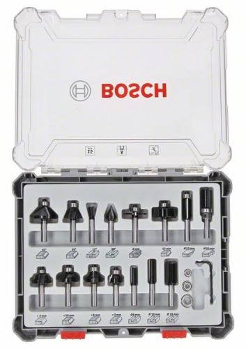 BOSCH Gemischter Satz Formfräser mit Spindel Ø 6 mm, 15 Stück 2607017471