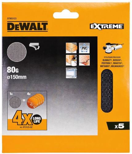 DeWALT Schleifgitter EXTREME P80 für Exzenterschleifer, 150 mm, (10 Stück) DTM3133