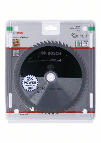 BOSCH Sägeblatt für Akku-Sägen; Standard für Holz 190x30/20x1,6/1,1x60T 2608837711