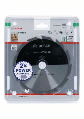 BOSCH Sägeblatt für Akku-Sägen; Standard für Holz 160x20/15,875x1,5/1,0x12T 2608837675