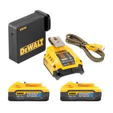 DeWalt 18V 2x5,0Ah Li-Ion PowerStack mit USB-Adapter und Ladegerät DCB094 in Box DCB094H2