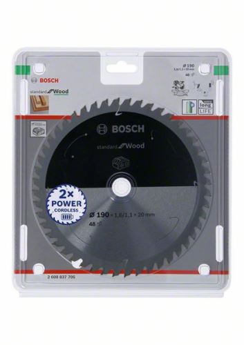 BOSCH Sägeblatt für Akku-Sägen; Standard für Holz 190x20x1,6/1,1x48T 2608837705