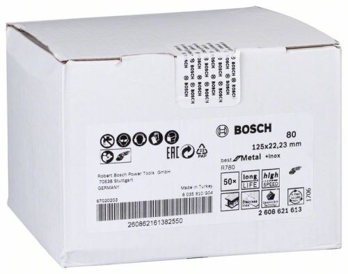 BOSCH Faserschleifscheibe R780, Best for Metal + Inox 115 × 22,23 mm, G50 2608621605