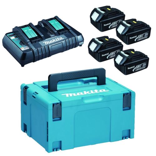 MAKITA Li-ion LXT 18V Set 4 Stk. BL1830B+1 Stk. Doppelladegerät DC18RD+1 Stk. Makpac 197970-3