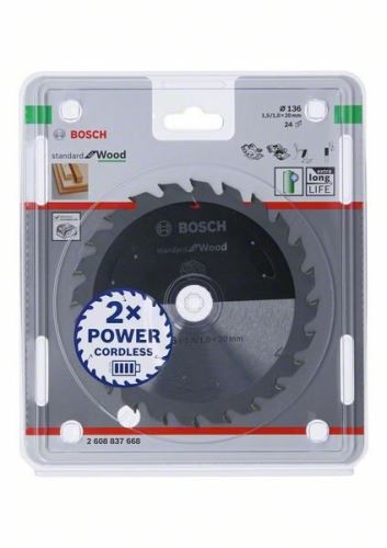 BOSCH Sägeblatt für Akku-Sägen; Standard für Holz 136x20x1,5/1,0x24T 2608837668