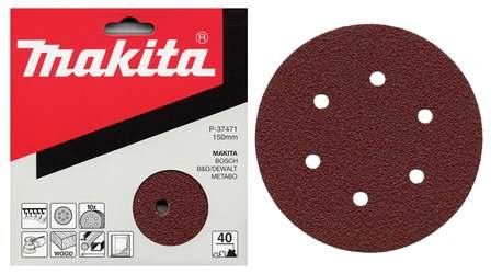 MAKITA Schleifpapier Klett 150 mm 6 Löcher K180, 10 Stück P-37524