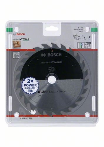 BOSCH Sägeblatt für Akku-Sägen; Standard für Holz 184x20x1,6/1,1x24T 2608837702