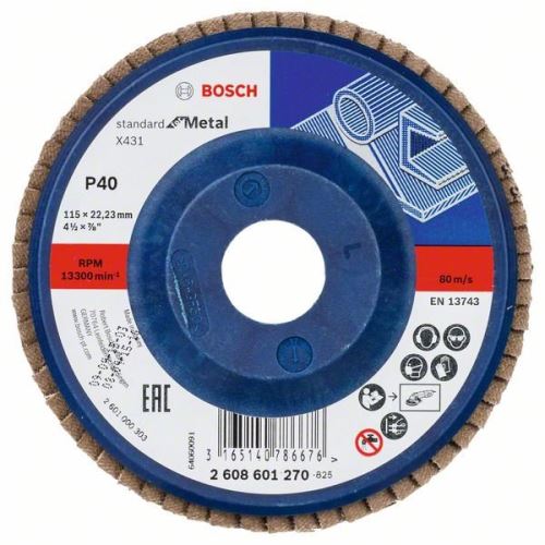 BOSCH Fächerschleifscheibe X431, Standard für Metall 115 mm, 22,23 mm, 40 2608601270