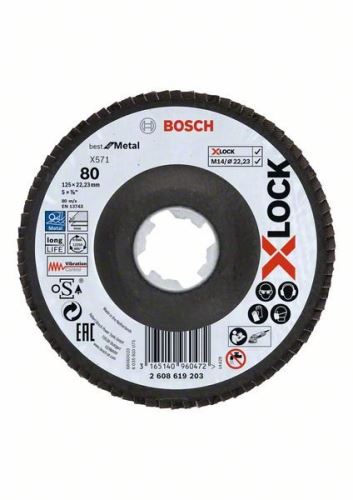 BOSCH X-LOCK Lamellenschleifscheiben des Best for Metal-Systems Ø 125 mm, G 80, X571, gebogene Ausführung, Fiberglas 2608619203