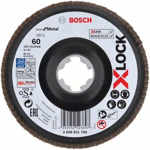 BOSCH X-LOCK Lamellenschleifscheiben des Best for Metal-Systems Ø 125 mm, G 60, X571, gebogene Ausführung, Kunststoff 2608621768