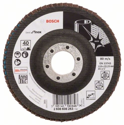 BOSCH Lamellenschleifscheibe X581, Best for Inox 115 mm, 22,23 mm, 40 2608608263