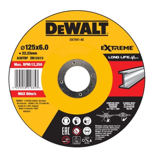 DeWALT Metallschleifscheibe EXTREME konvex 125 x 6 x 22,23 mm DX7941