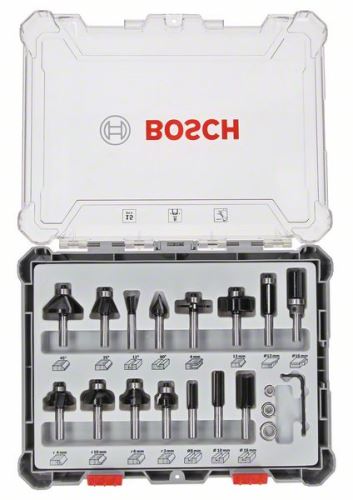 BOSCH Gemischter Satz Formfräser mit Spindel Ø 8 mm, 15 Stück 2607017472