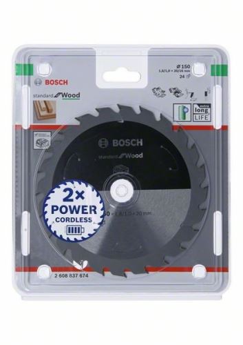 BOSCH Sägeblatt für Akku-Sägen; Standard für Holz 150x20/16x1,6/1,0x24T 2608837674