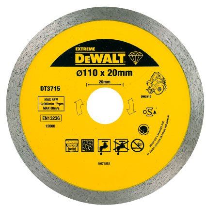 DeWALT Diamanttrennscheibe für Fliesenschneider 110 x 20 mm zum Schneiden von Marmor, Porzellan, Granit DT3715