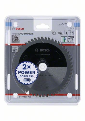 BOSCH Sägeblatt für Akku-Sägen; Standard für Aluminium 150x20x1,8/1,3x52T 2608837756