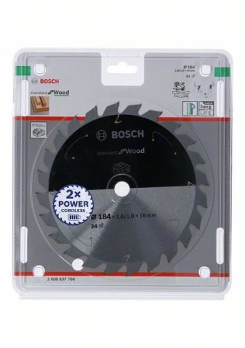 BOSCH Sägeblatt für Akku-Sägen; Standard für Holz 184x16x1,6/1,0x24T 2608837700