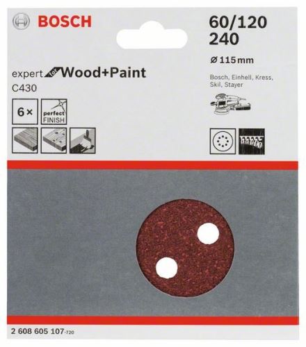 BOSCH Schleifpapier C430, 5 Stück 60; 120; 240 2608605107