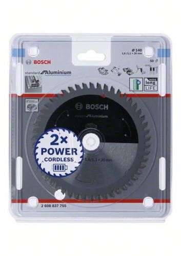 BOSCH Sägeblatt für Akku-Sägen; Standard für Aluminium 140x20x1,6/1,1x50T 2608837755