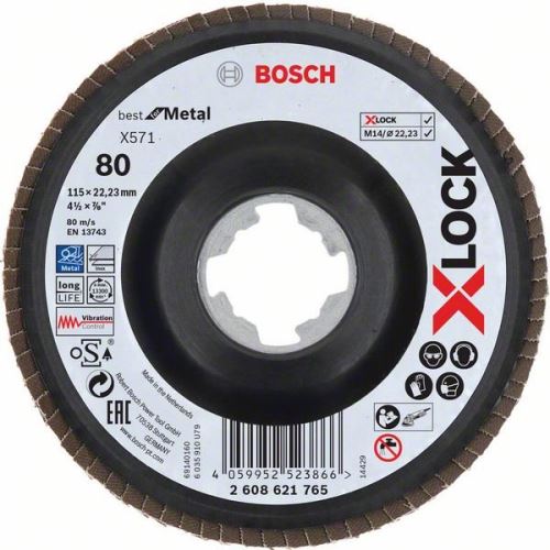 BOSCH X-LOCK Lamellenschleifscheiben des Best for Metal-Systems Ø 115 mm, G 80, X571, gebogene Ausführung, Kunststoff 2608621765