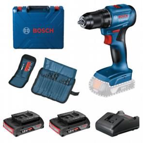 BOSCH Set Akku-Kombigeräte GSR 185-LI + 2x Akku 2,0 Ah + 23-teiliges Zubehörset im Koffer 0615990N25