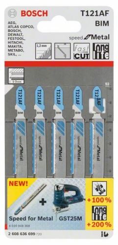 BOSCH Sägeblatt für Säbelsäge T 121 AF Speed für Metall (5 Stück) 2608636699