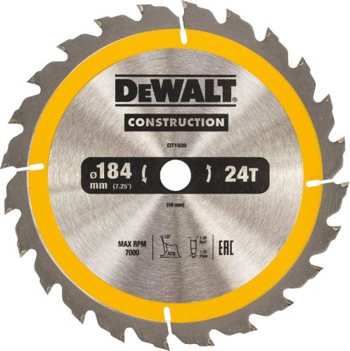 DeWALT Sägeblatt 184 x 16 mm, 24 Zähne, Längsschnitt DT1939